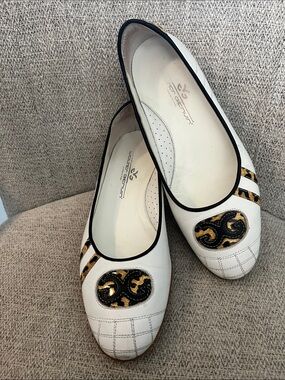Walter Genuin Coco ballet flats soft spike golf shoes white leopard Italian 39